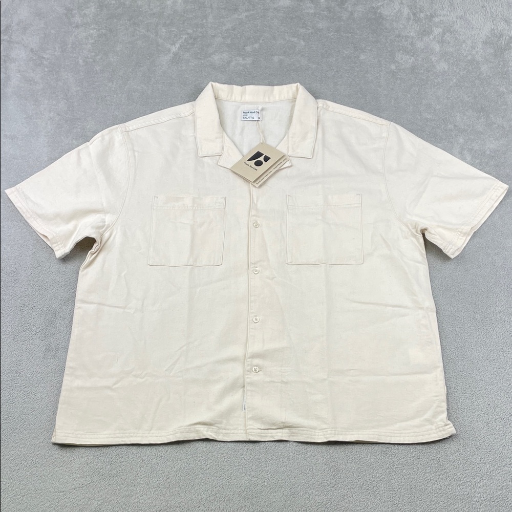 NEW Frank & Oak XXL Organic Cotton Hemp Men's Cream Camp Short Sleeve Shirt‎